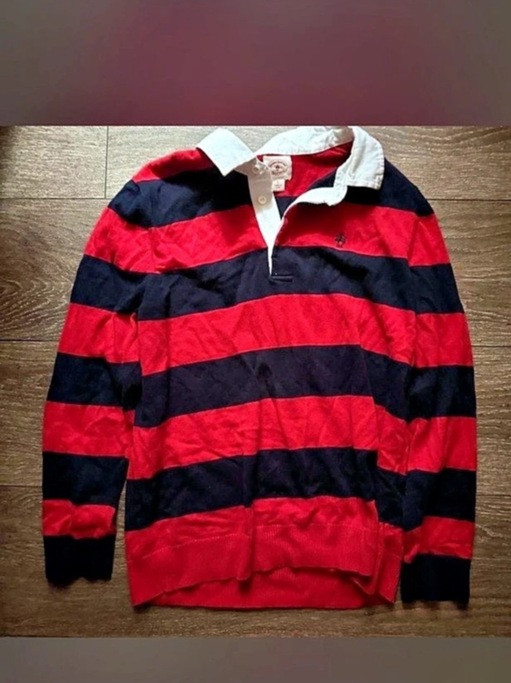 Brooks Brothers Red Fleece Long Sleeve Stripe Rugby Shirt Polo Red & Black Large
